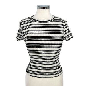 Urban Outfitters Striped Knit Slim Short Sleeve Top Black White Size Small